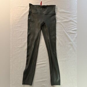 SPANX High Waisted Tummy Control Faux Leather Green Leggings Size Medium